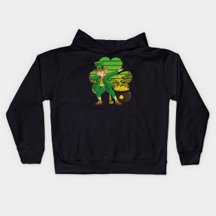 Dabbing Leprechaun St. Patricks Day Vintage Retro Clover Shamrock Kids Hoodie